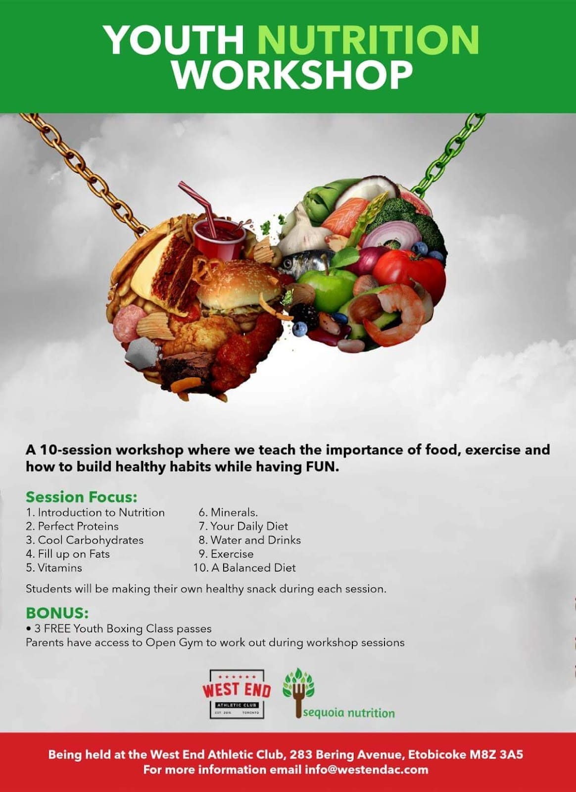 Youth Nutrition Workshop poster for the program hosted at West End AC.
